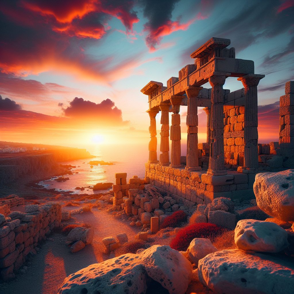 Tharros ruins sunset view